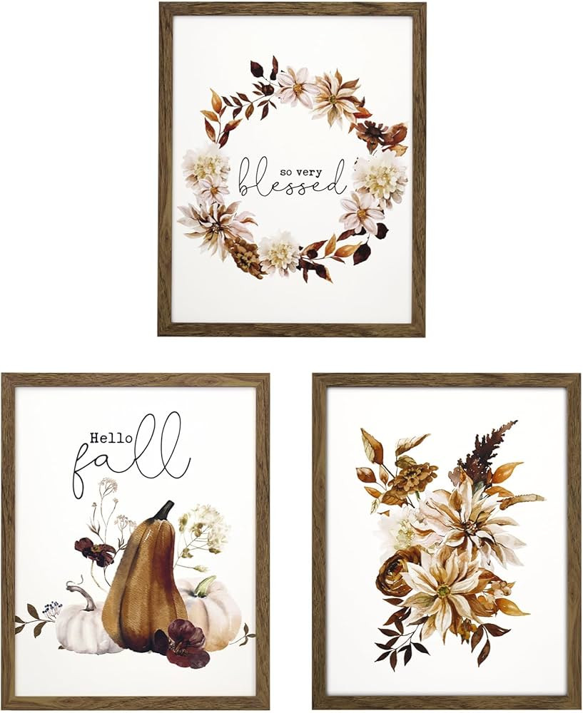 ArtbyHannah Fall Wall Decor Framed Fall Wall Art,Botanical Fall Pictures Wall Decor with Pumpkins... | Amazon (US)