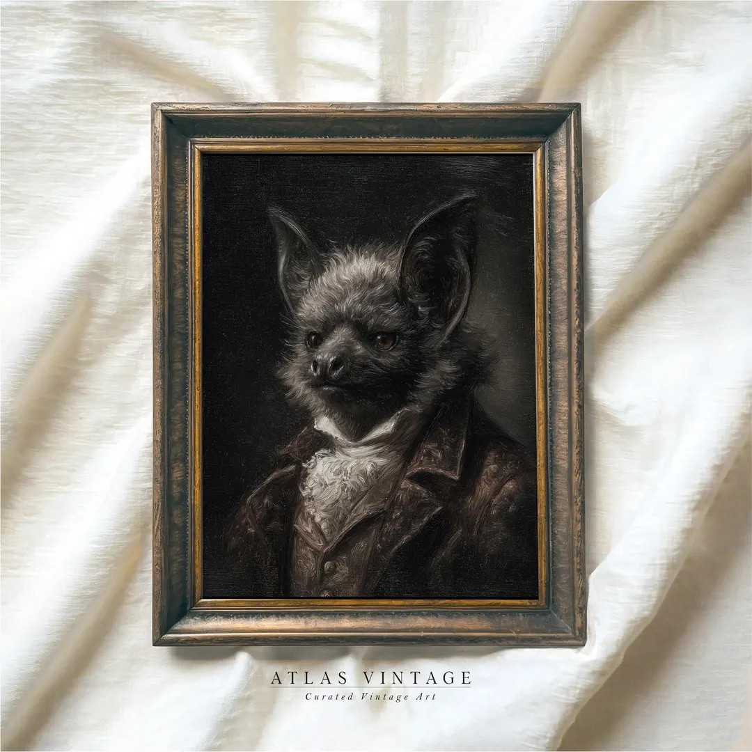 Vintage Bat Portrait Print, Spooky Gothic Printable Wall Art, Halloween Animal Dark Academia Deco... | Etsy (US)