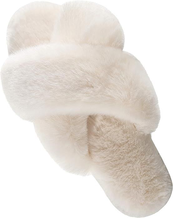 Slippers for Women, Open Toe Fuzzy Fluffy House Slippers Cozy Memory Foam Anti-Skid Plush Criss C... | Amazon (US)