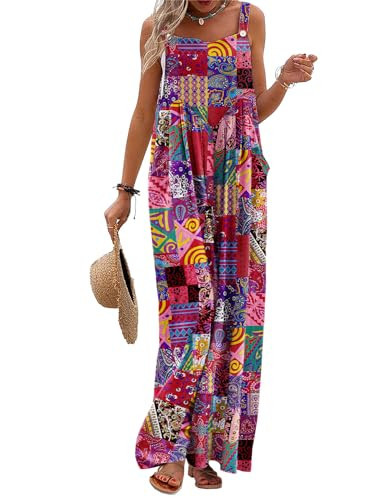 YESNO Women's Summer Casual Overalls Loose Wide Leg Jumpsuits Boho Floral Printed Baggy Rompers 2XL PZH P002R | Amazon (US)