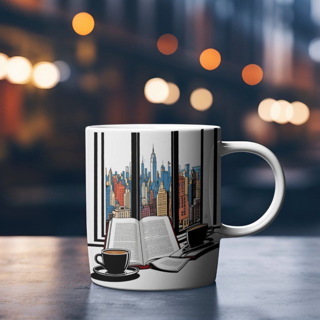 Coffee and Books with New York City View Mug | Zazzle