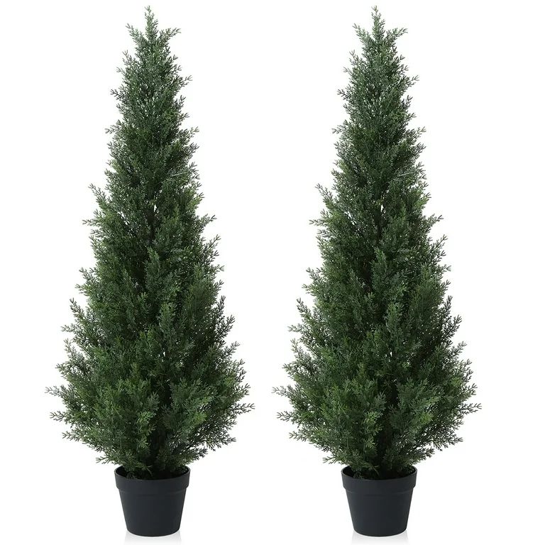 Artificial Cedar Tree 2 Pack 4 ft Outdoor Artificial Topiary Cedar Plants Fake Tree UV Rated Pott... | Walmart (US)