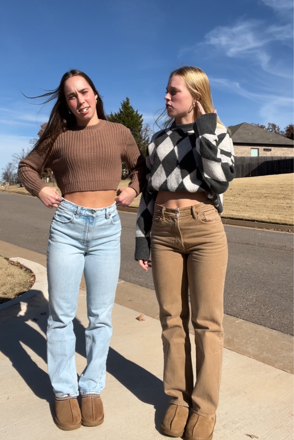 Happy Thanksgiving!! Haily is wearing a cropped sweater from Tilly’s (last year) and Abercrombie and Fitch 90s straight let jeans. Carli is wearing Abercrombie relaxed 90s jeans and a sweater from Abercrombie (last year). We linked very similar and cuter ones! We’re both wearing Tasmanian uggs! 
🍂🦃🤍🧸

#LTKHoliday #LTKGiftGuide #LTKCyberWeek