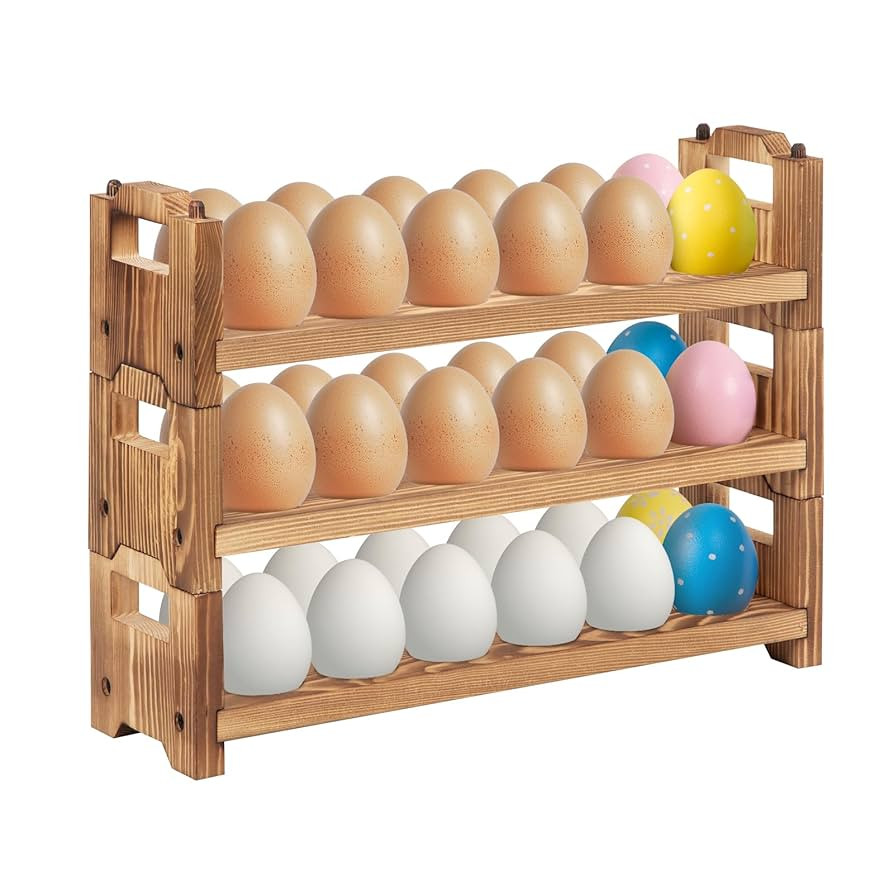 Egg Holder Countertop, 3-tire Solid Wooden Egg Holder, Stackable Egg Storage Basket Holding Up to... | Amazon (US)