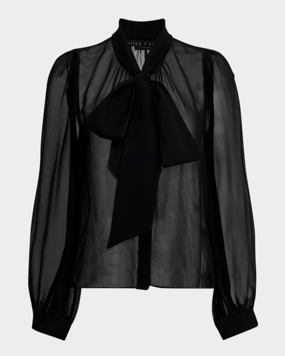 Alice + Olivia Brentley Tie-Neck Sheer Blouse | Neiman Marcus