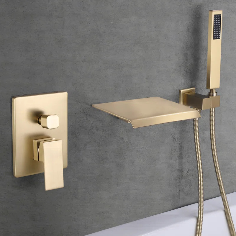 8" Solid Brass Waterfall Tub Faucet with Anti-Scald Pressure Balance Valve, Wall Mounted Tub Spou... | Wayfair North America