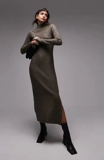 Long Sleeve Funnel Neck Rib Sweater Dress | Nordstrom