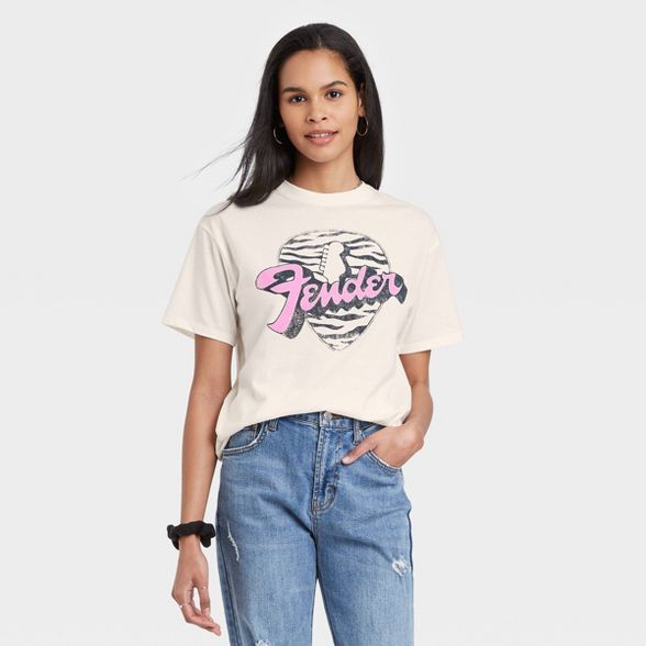Women's Fender Zebra Pick Short Sleeve Graphic T-Shirt - Off-White | Target