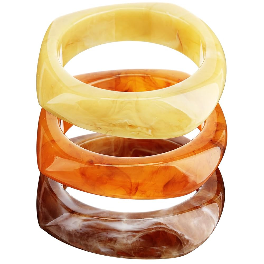 Landical 3 Pcs Colorful Square Acrylic Resin Bangle Bracelet Wide Geometric Irregular Wristbands ... | Amazon (US)