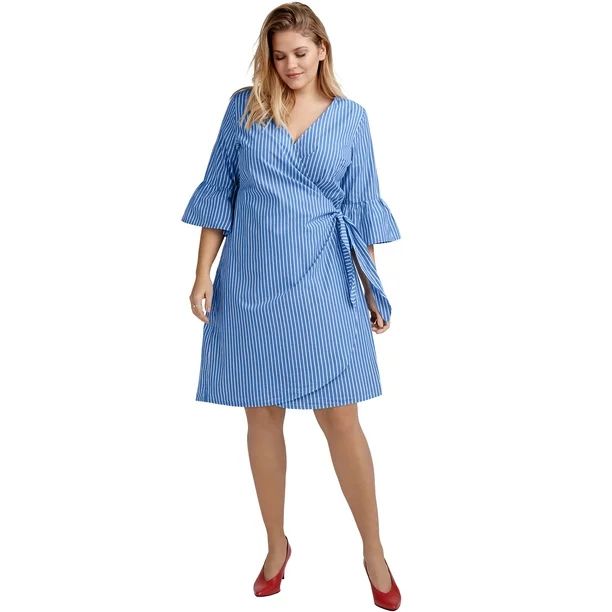 ellos Women's Plus Size Bell-Sleeve Wrap Dress | Walmart (US)