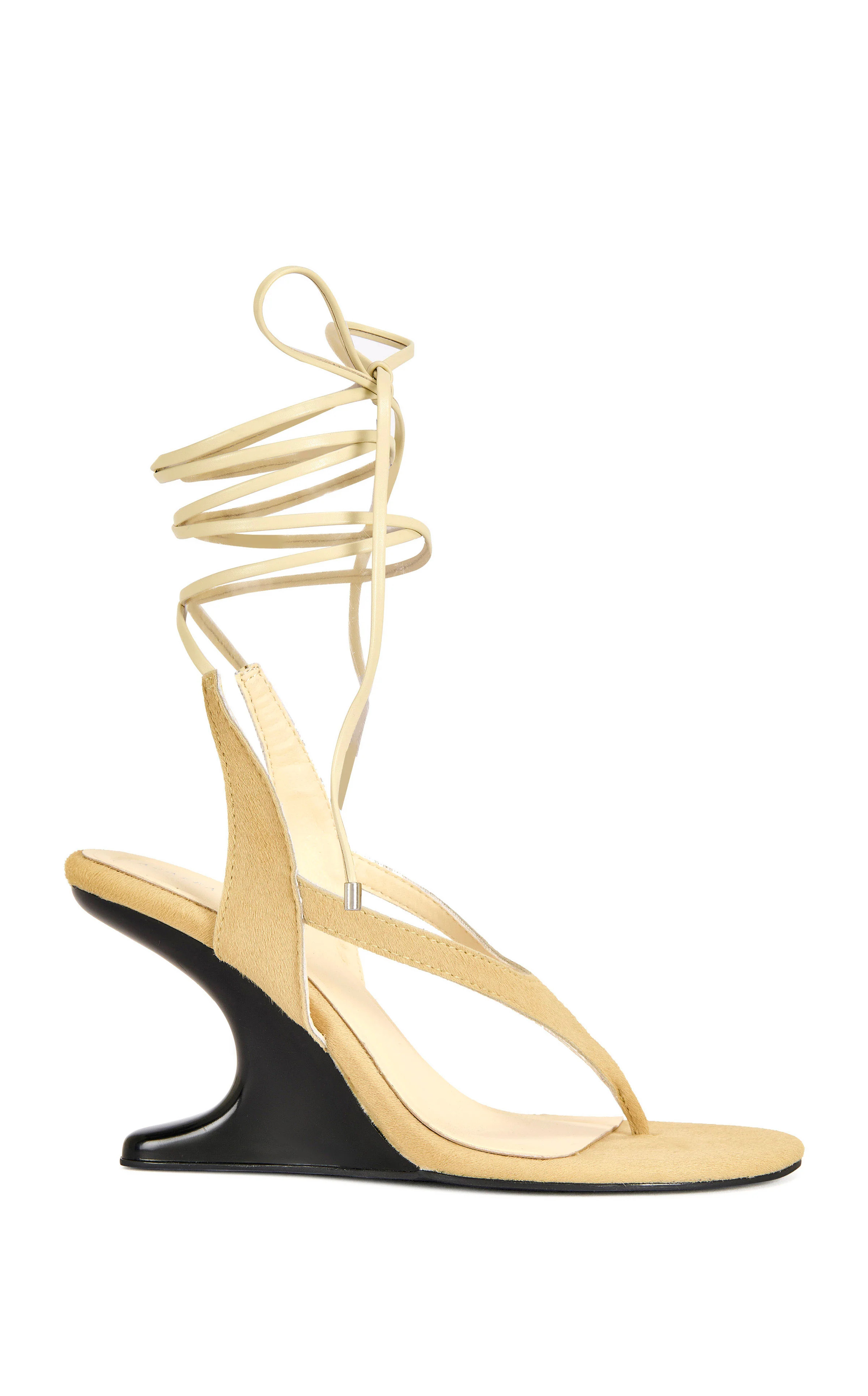 TAMSIE-BEIGE CALF HAIR WRAP-AROUND SANDAL | Azalea Wang