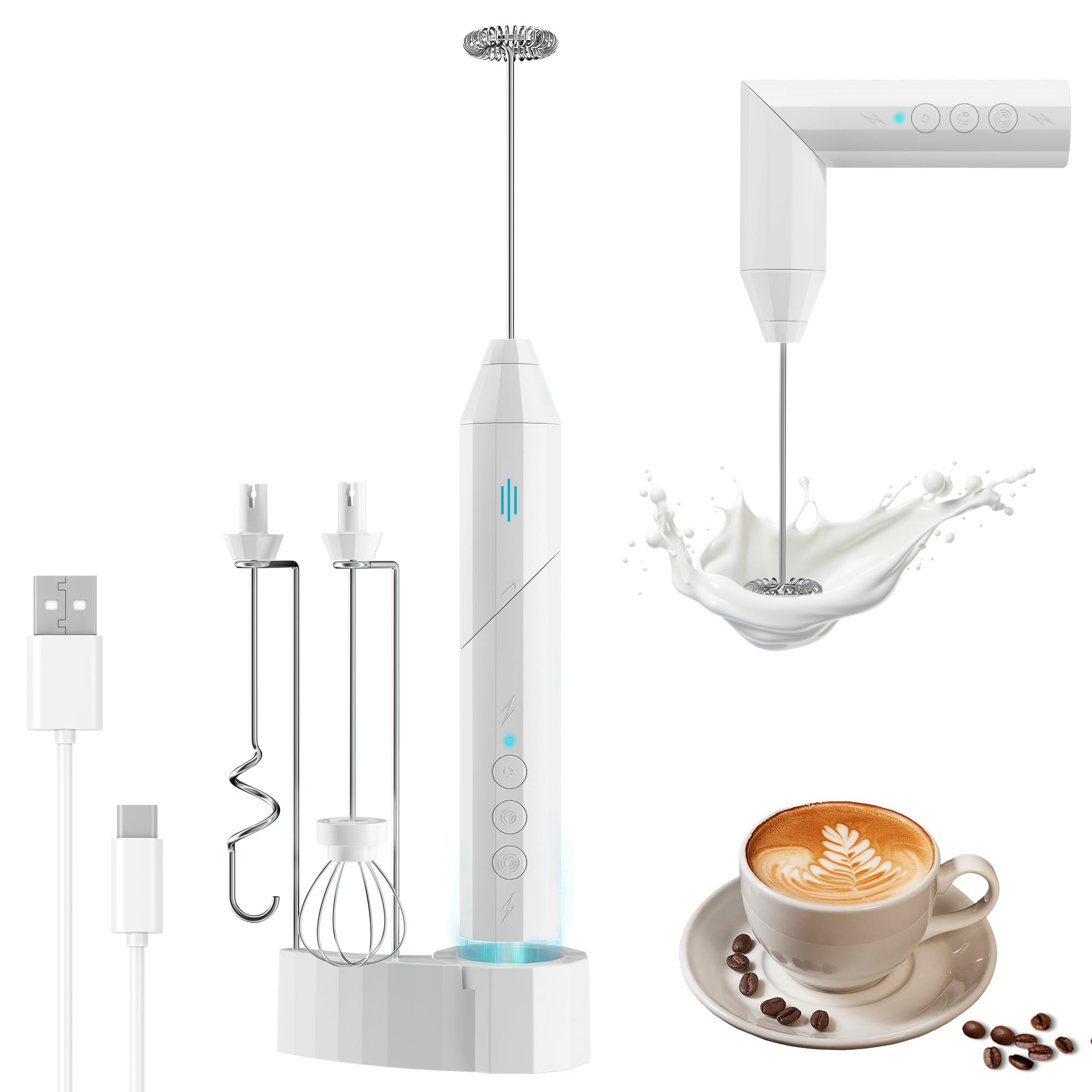 Milk Frother Handheld, USB-C Rechargeable Coffee Frother Wand, Electric drink mixer with Charging... | Amazon (US)
