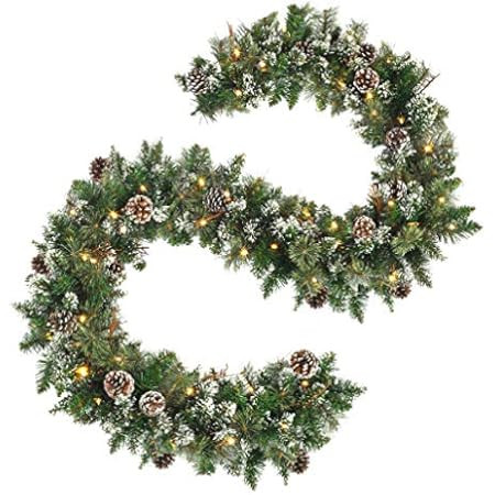 9 FT by 12 Inch Prelit Christmas Garland Battery Operated with 50 Warm Lights, Xmas Garland Greenery | Amazon (US)