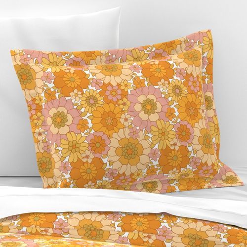 Avery Retro Floral on White-medium scale Standard Pillow Sham byred_raspberry_design | Spoonflower