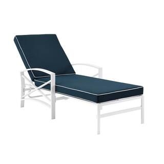 CROSLEY FURNITURE Kaplan White Metal Outdoor Chaise Lounge with Navy Cushion-KO60018WH-NV - The H... | The Home Depot