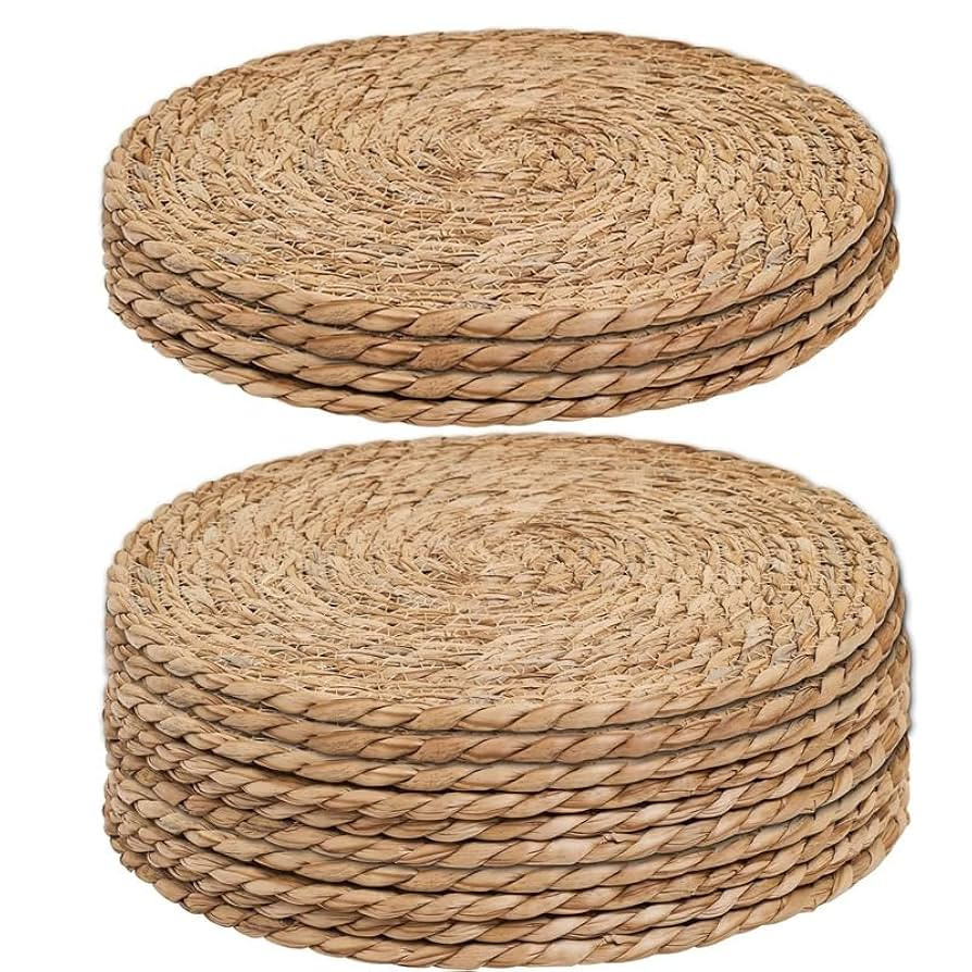 Handmade Heat Resistant 12" Round Woven Placemats Set of 8, Wicker Boho No Chemical Natural Water... | Amazon (US)