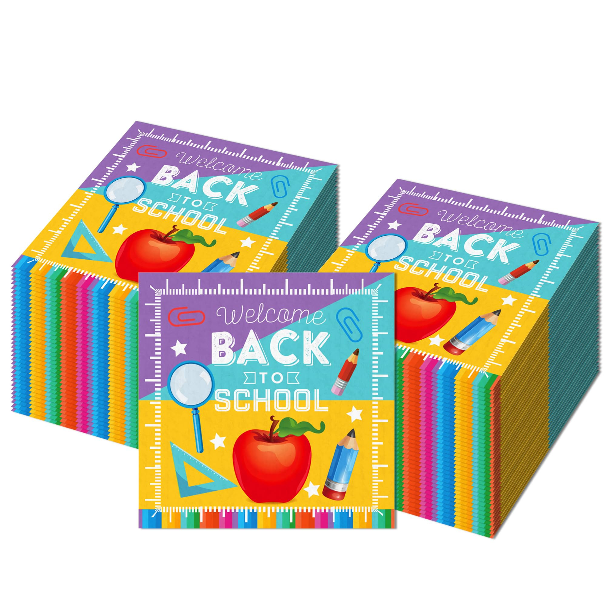 YYBD 100Pcs Back to School Paper Napkins 3-Ply Ruler Scales Book Apple Print Napkins Blue Yellow ... | Amazon (CA)