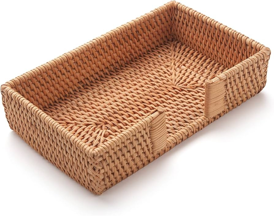 Rattan Napkin Holder Rectangle, 9.5" x 5.5" x 2", Wicker Napkin Tray, Woven Guest Towel Holder fo... | Amazon (US)