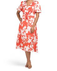 Puff Sleeve Floral Print Midi Dress | Marshalls