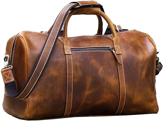 KomalC Duffel Bags for Men and Women Full Grain Leather Travel Overnight Weekend Bags, Sports Gym... | Amazon (US)