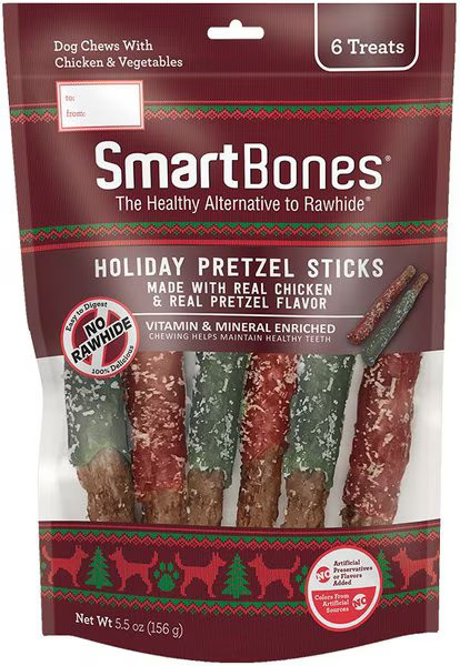SmartBones Holiday Pretzel Sticks Chicken Rawhide-Free Adult Hard Chew Dog Treats, 5.5-oz bag, 6 ... | Chewy.com