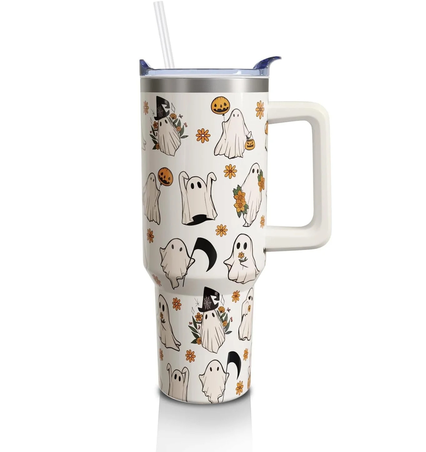 Halloween Ghost 40 Oz Tumbler With Handle and Straw, Cute Flower Spooky Stainless Steel Double Wa... | Walmart (US)