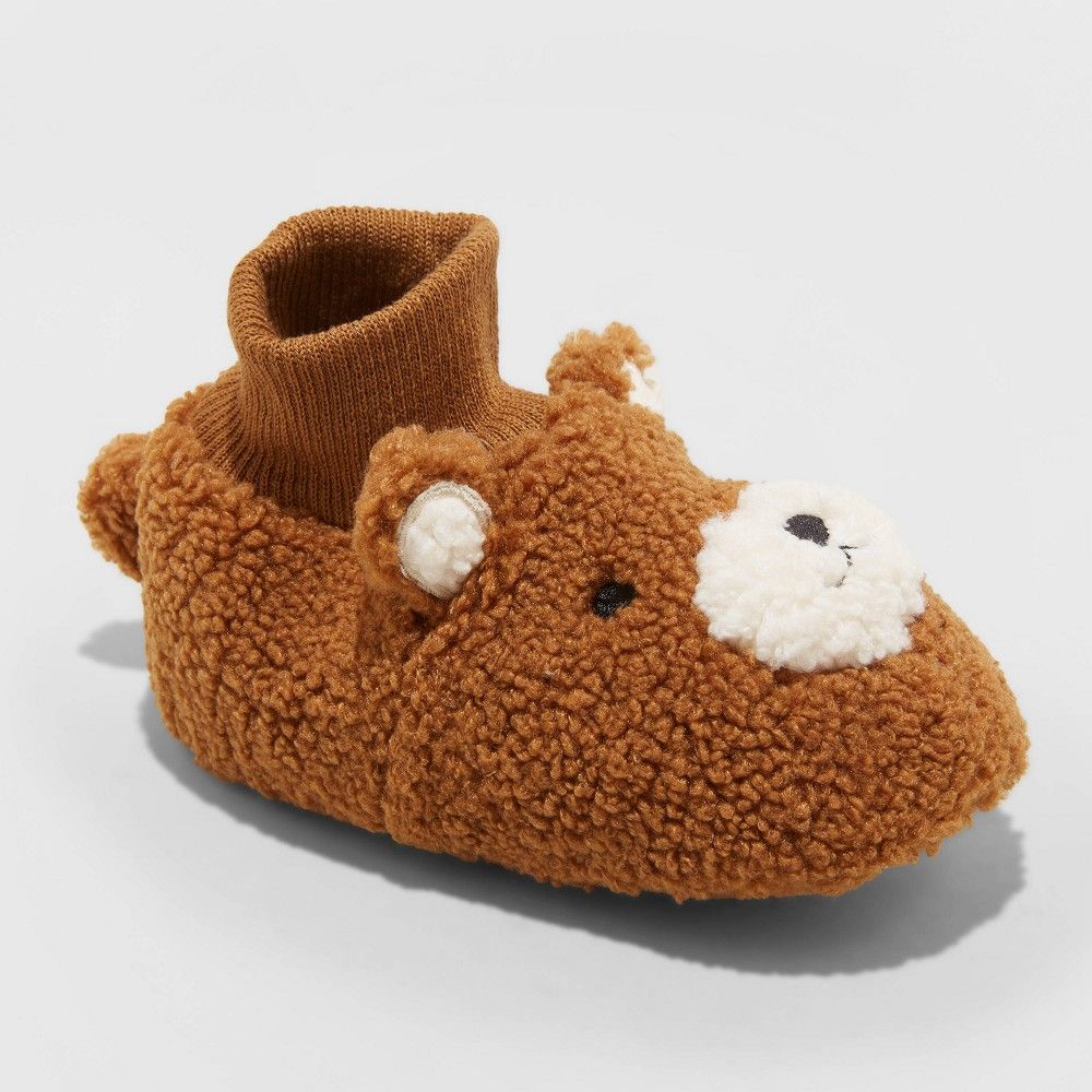 Toddler's Finley Bear Knit Cuff Bootie Slippers - Cat & Jack Brown XL | Target