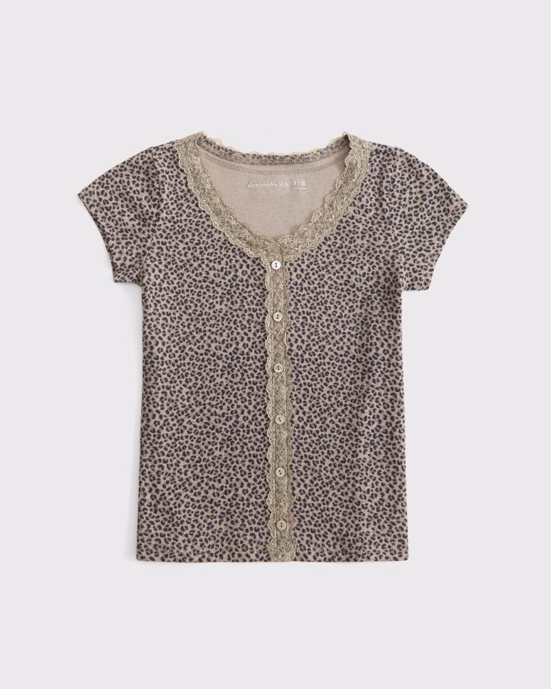 lace-trim button-through tee | Abercrombie & Fitch (US)