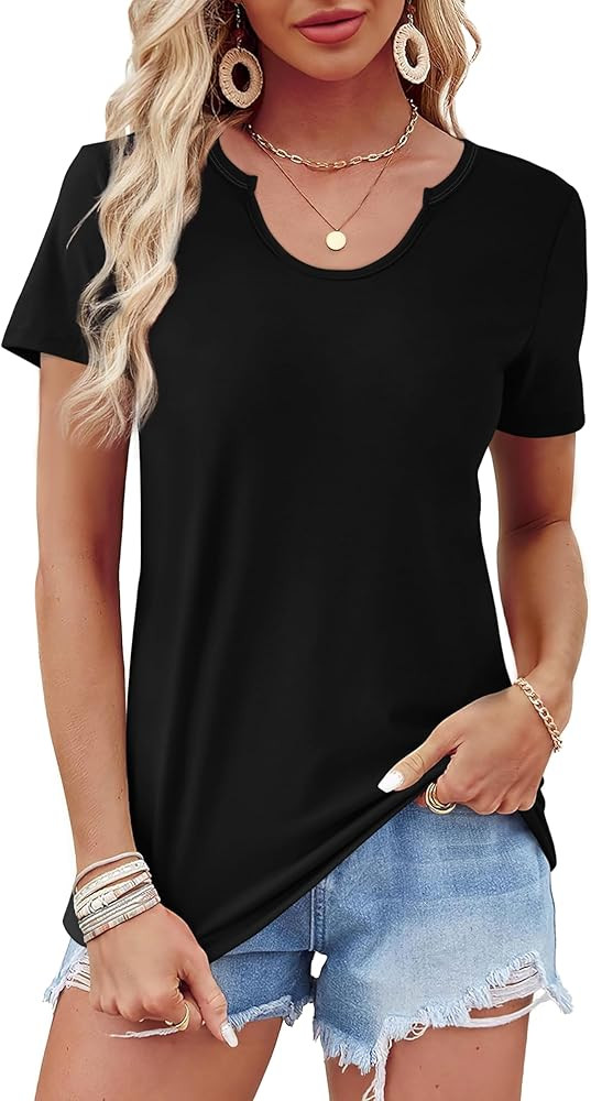 WIHOLL Summer Tops for Women Scoop Neck Basic Tees Short Sleeve Casual T-Shirts Loose Fit | Amazon (US)