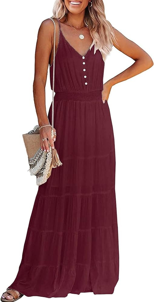 PRETTYGARDEN Women's Casual Summer Dress Spaghetti Strap Sleeveless High Waist Beach Long Maxi Sun D | Amazon (US)