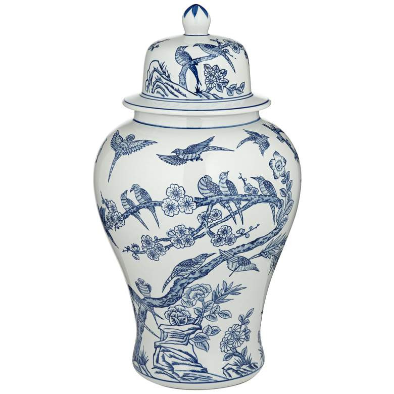 Heather 20 3/4" High Blue and White Ceramic Ginger Jar with Lid | Lamps Plus