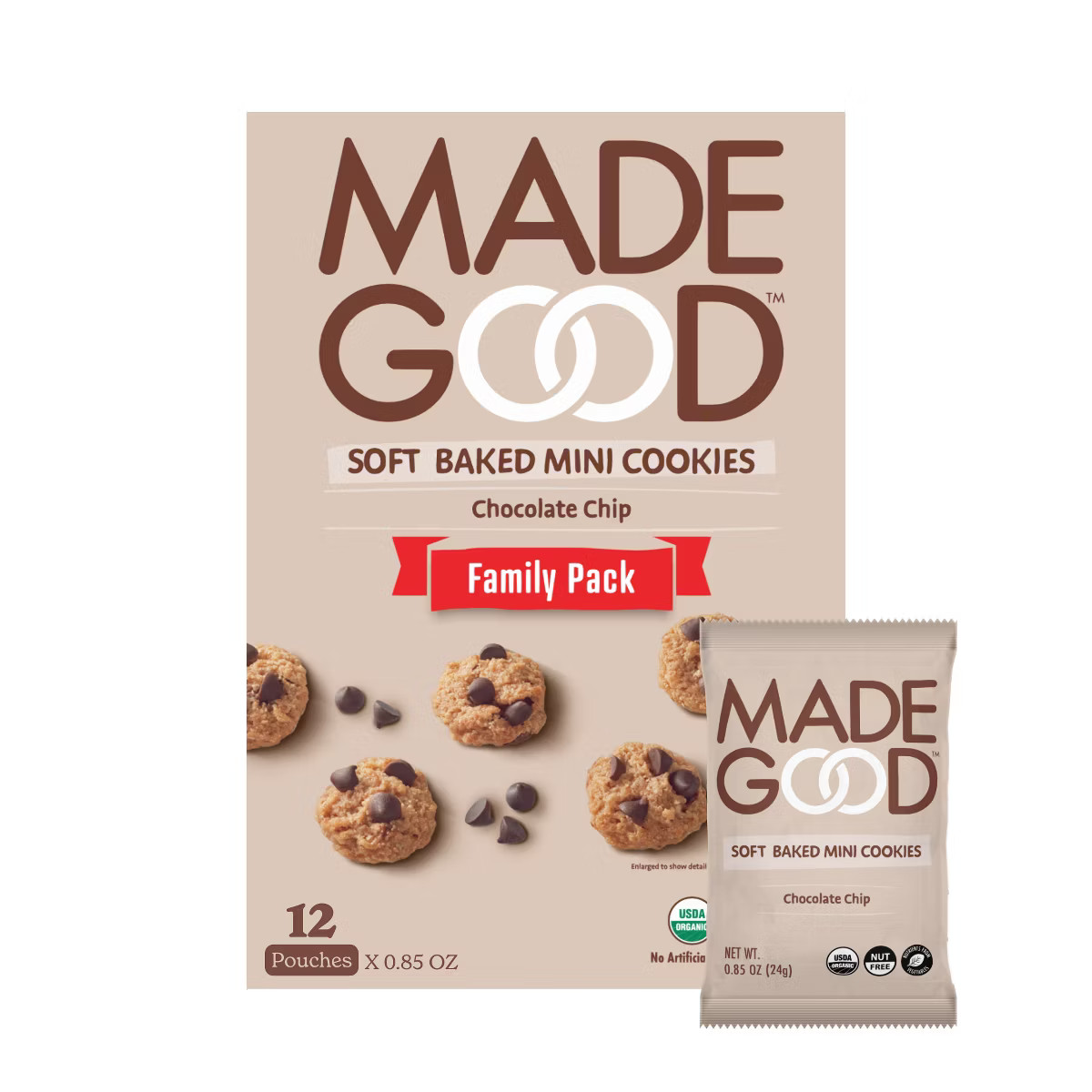 MadeGood Organic Gluten Free Chocolate Chip Cookies Soft Baked Snack Pack - 12ct | Target