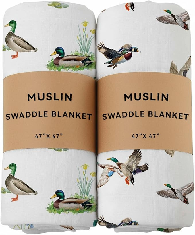 2 Pack Mallard Duck Muslin Swaddle Blankets 70% Bamboo 30% Cotton Breathable Receiving Blankets G... | Amazon (US)