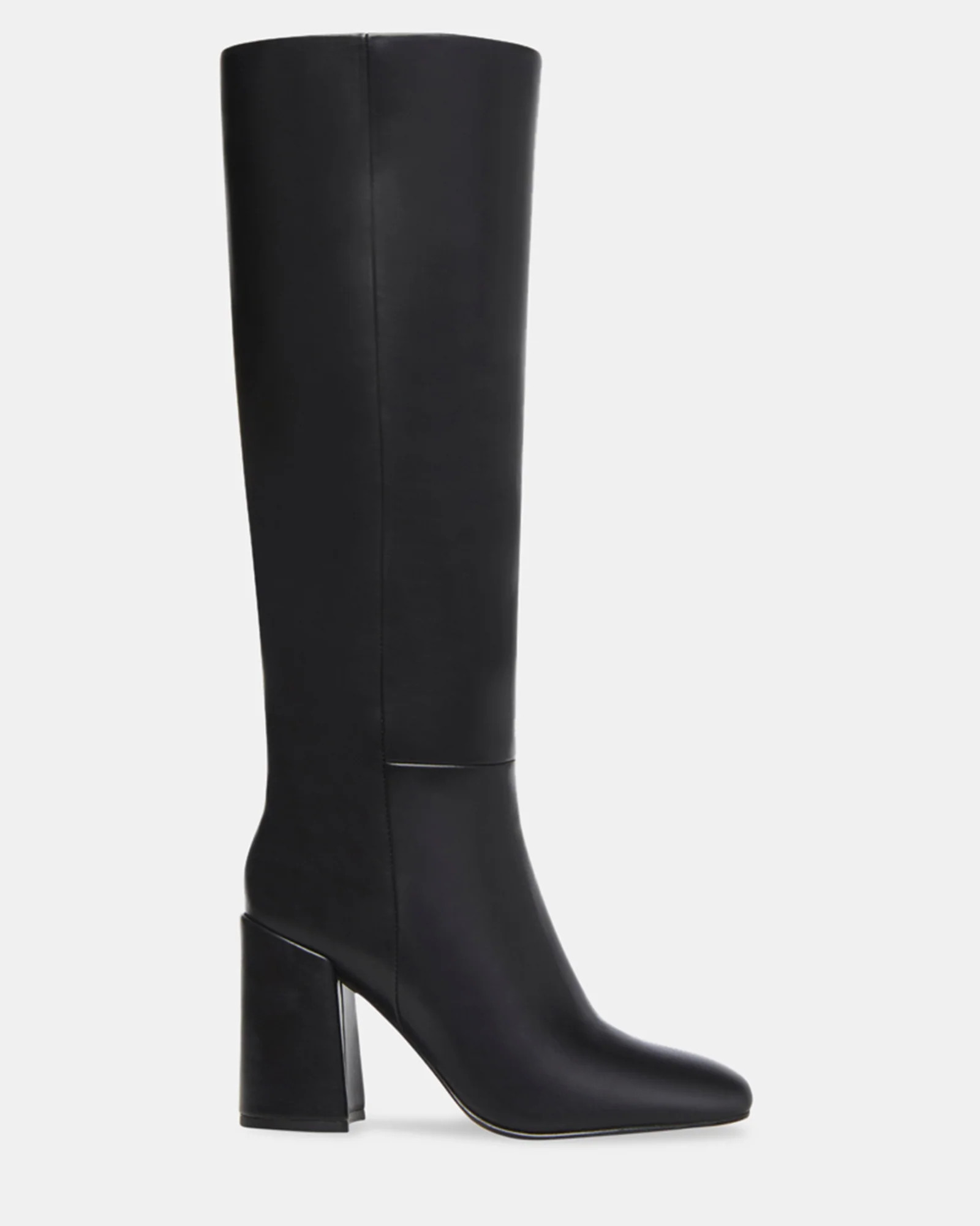WILLIAM Black Knee High Block Heel Boots | Women's Designer Boots | Steve Madden (Canada)