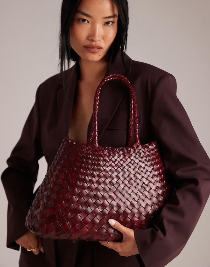 Dragon Diffusion Santa Croce big woven leather bag in burgundy-Red | ASOS (Global)