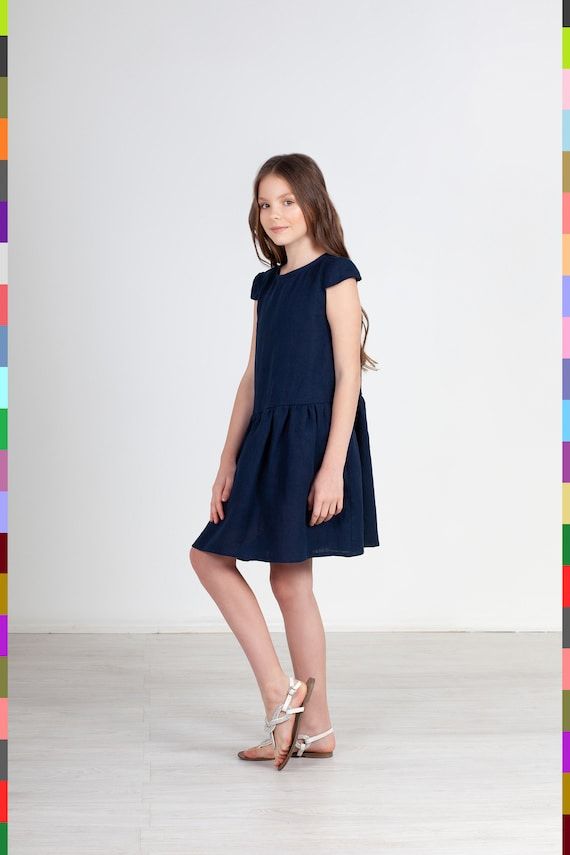 Navy Blue Dress. Flutter Sleeve Dress. Summer Girls Dress. - Etsy | Etsy (US)