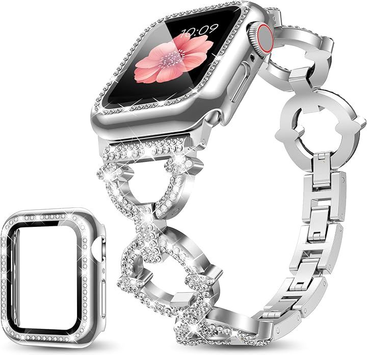 Mesime Compatible with Apple Watch Band 38mm 40mm 41mm 42mm 44mm 45mm , Women Girl Bling Diamond ... | Amazon (US)