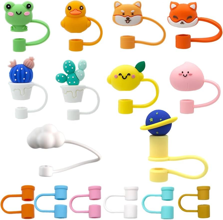 16pcs Straw Covers, Silicone Straw Covers Caps, Cute Straw Covers for Reusable Straws, Straw Tips... | Amazon (US)