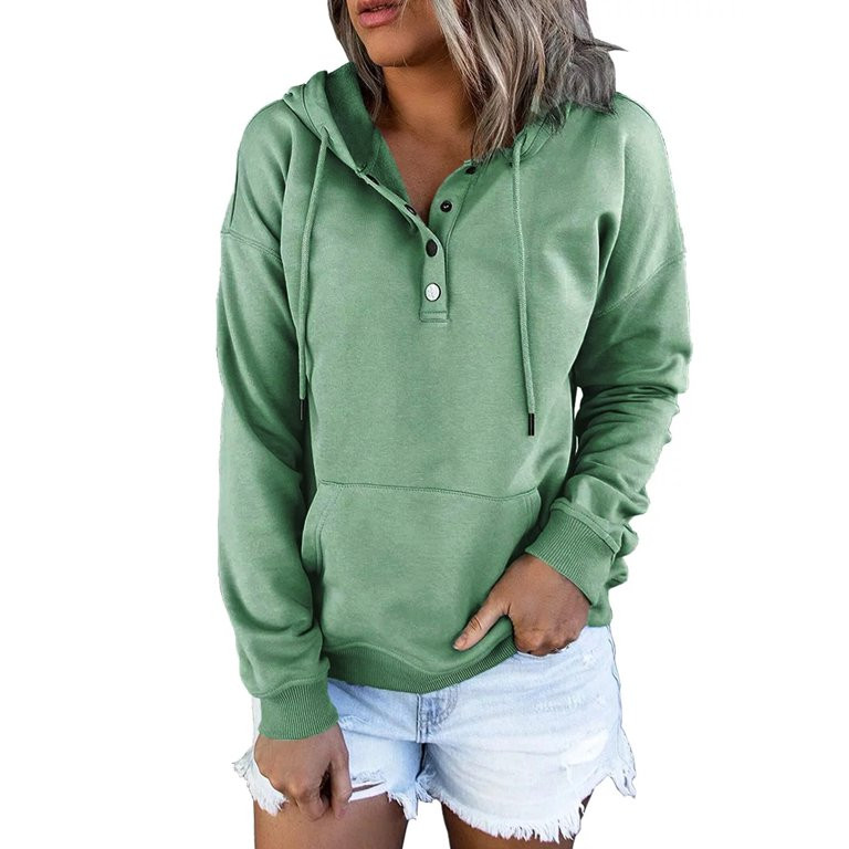 MOSHU Half Boutton Womens Hoodies Drawstring Hooded Sweatshirts for Woman With Pocket | Walmart (US)