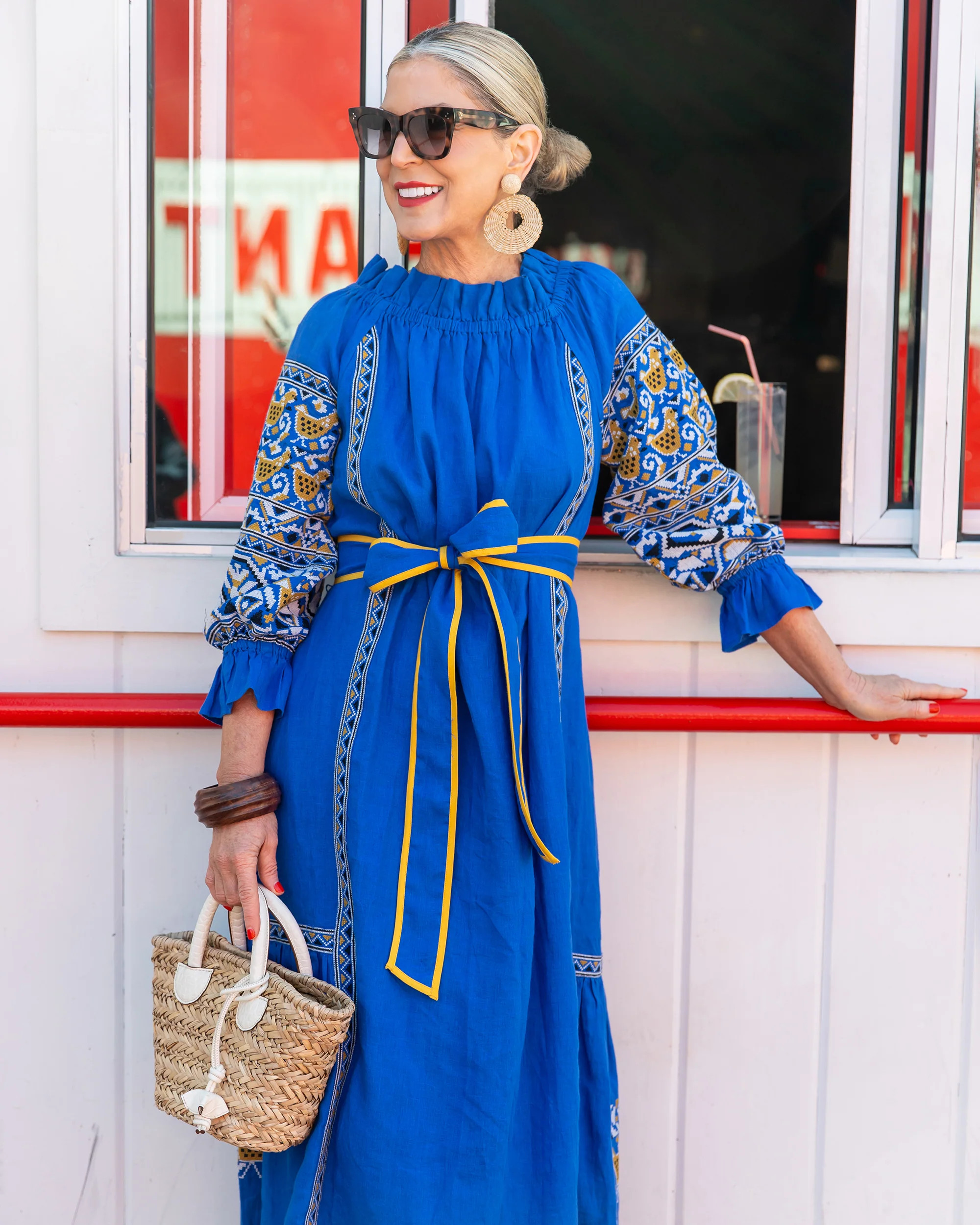 PF + Pencil & Paper Co. Embroidered Hens - Lillian Dress - Cobalt | Printfresh