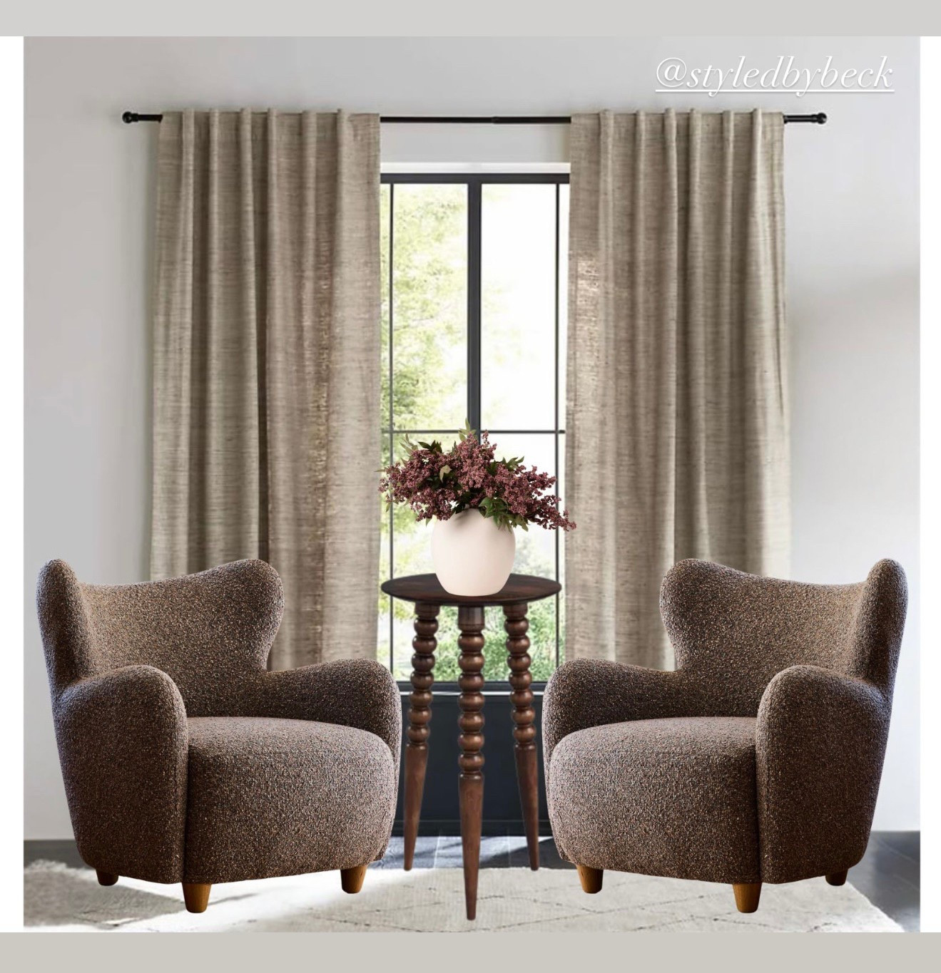 West elm, wingback chairs, accent chairs, ball side table, accent table, walnut side table, linen curtains, Belgian flax curtains, curtain rod

#LTKHome