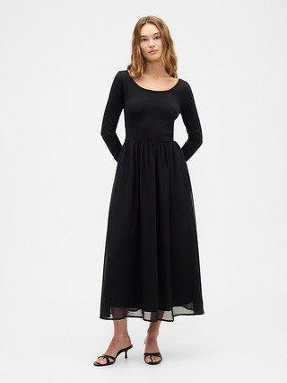 Recycled Chiffon-Trim Midi Dress | Gap Factory