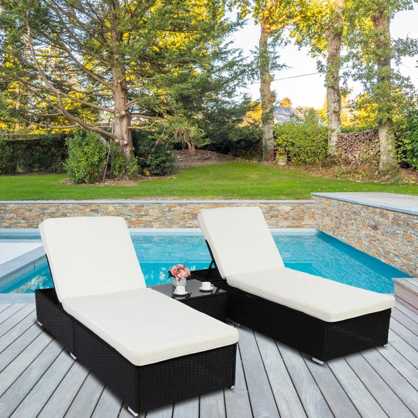 Caleal Outdoor Wicker Chaise Lounge Set with Table | Wayfair North America