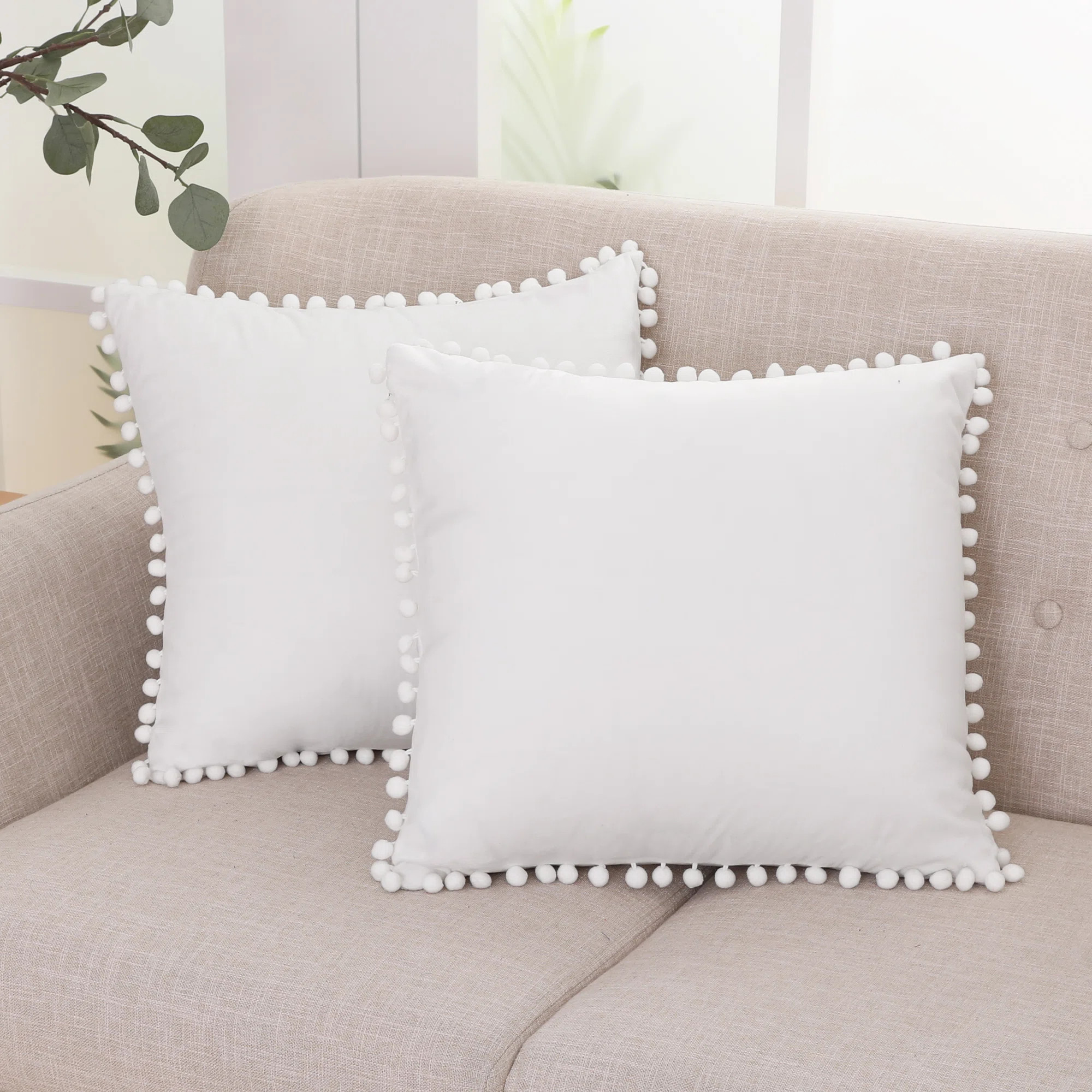 Deconovo Pom-poms Velvet Reversible Pillow Cover (Set of 2) | Wayfair North America