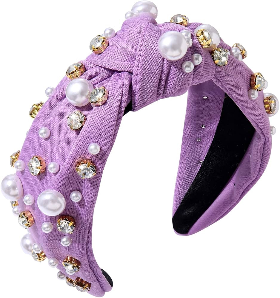 Pearl Headband Sparkly Rhinestone Pearls Knot Hairband Wide Knotted Headband Headpiece Spring Sum... | Amazon (US)