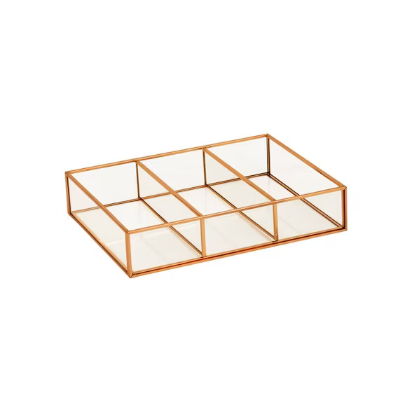 10"X7.5"X2" 3 Compartment Horizontal Glass & Metal Vanity Organizer Copper Finish - Threshold™ | Target