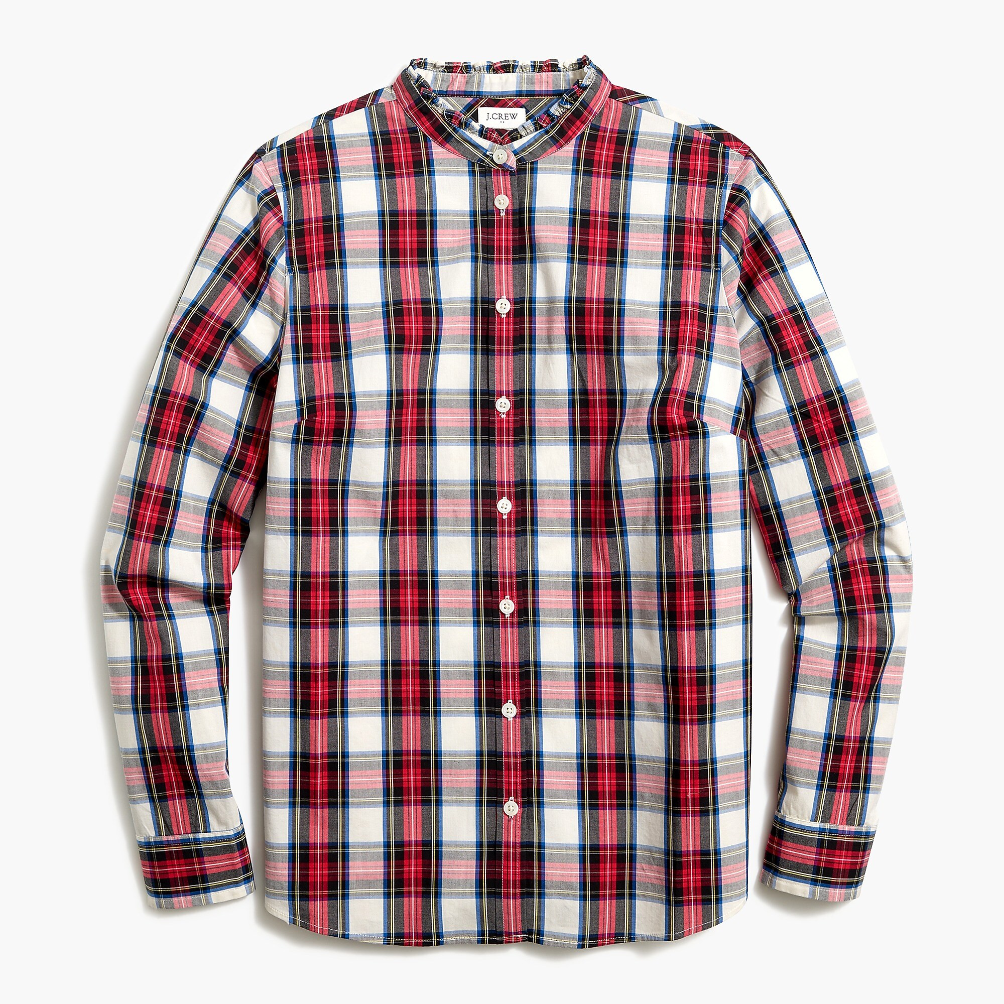 Tartan button-front top with ruffled collar | J.Crew Factory