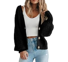 PRETTYGARDEN Women's Chunky Knit Open Front Sweater Long Sleeve Button Loose Short Cardigan Outer... | Amazon (US)