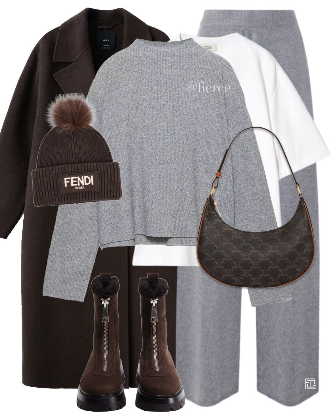Grey knitted co-ord lounge set chocolate brown zipped boots Celine Ava bag fendi hat wool coat casual weekend travel outfit loungewear 

#LTKeurope #LTKwinter #LTKuk