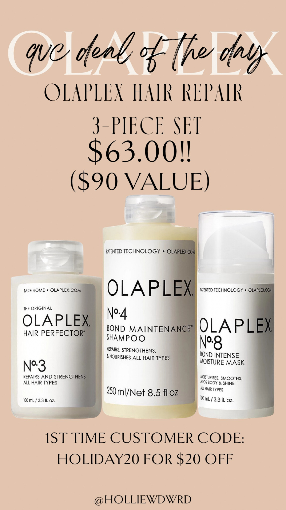 QVC is having a HUGE sale on OLAPLEX products and bundles.  My go-to set is on sale for $60 and you can get an extra $20 OFF for new customers with code HOLIDAY20. @QVC #loveQVC #ad